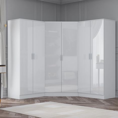 Reflect 3pc Wardrobe Bundle - 2 Door Corner + 2x 2 Door Plain - White Gloss & Matt White