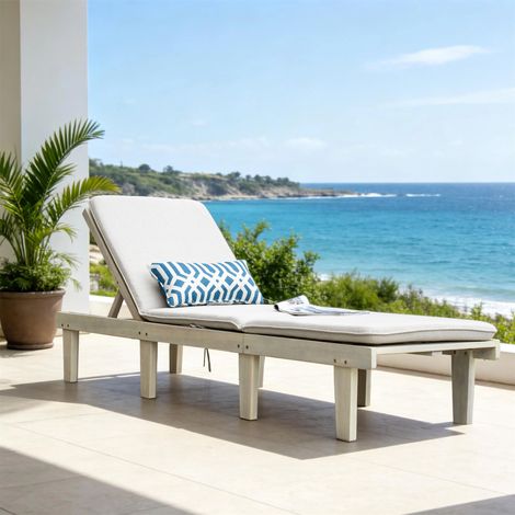 Abrihome Acacia Wood Outdoor Lounger & Table Set – 160kg Capacity, Solid Wood, Naturally Antibacterial – Ideal for Balcony, Garden or Patio – Single Lounger (1/5)