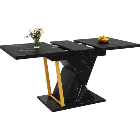 Table à manger extensible 110-140 x 80 x 76 cm Pour 6 personnes - Usage intérieur et extérieur - MDF - noir (1/5)