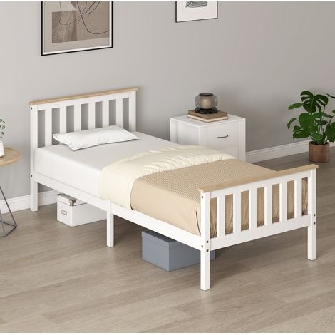 Cama individual 90x200 cm de madera de pino blanca con almacenaje bajo cama – MEUBLIV (1/5)