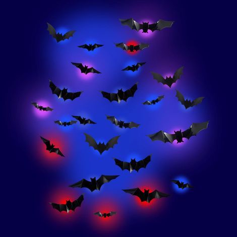 Set di 24 decorazioni di Halloween a forma di pipistrello con illuminazione LED 3D fai-da-te spaventosa per Halloween (1/5)