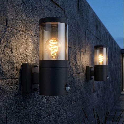 Lampada da parete, lampada da esterno con rilevatore di movimento, lampada da giardino, lampada da facciata, IP44, acciaio inossidabile, fumo nero, 1x E27, AxLxÜ 24,5x10,2x17 cm, set da 2 (1/5)