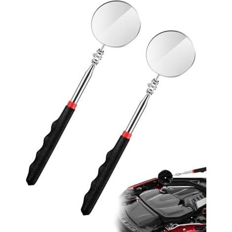 2-Piece Automotive Mechanic Mirror, 360 Degree Rotating Inspection Mirrors, Non-Slip Handle, Telescopic Up to 72 cm, For Repair - (1/5)