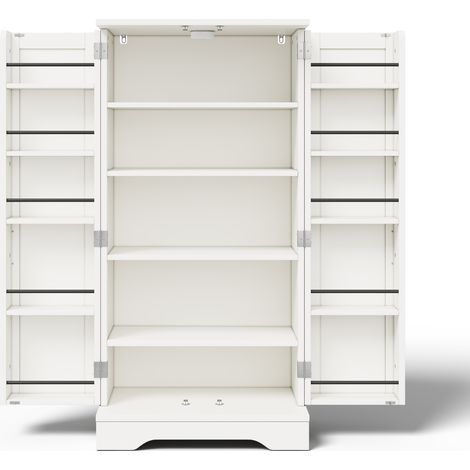 Buffet haut 120x60x40 cm avec lumière LED à capteur, 2 portes et étagères réglables, blanc MODENUIT (1/5)