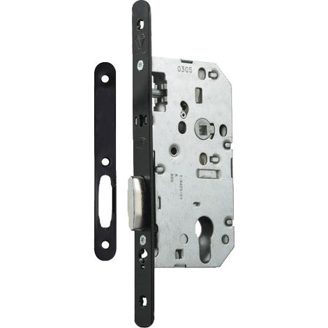 Serrure à larder D454 clé I axe 50mm bout rond finition noir avec gâche - VACHETTE - 22694000