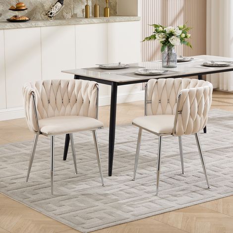Esszimmerstühle 2er-Set aus Stoff, Metallgestell, Elfenbein OKMYHOME (1/5)