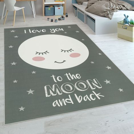 Paco Home Tappeto Per Bambini Stanza Dei Bambini Femminucce Stelle Graziosa Luna Detto Grigio 80x150 cm