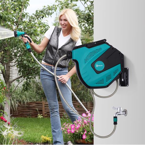 Avvolgitubo da parete 15 m con multigetto, orientabile 180°, verde nero HAVRYA (1/5)