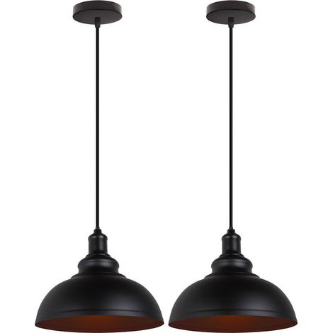 2PCS Suspension Luminaire Rétro Vintage Douille E27 Lustre D'Intérieur Abat-Jour En Métal Pour Bar, Grange, Café, Loft, Noir (1/5)