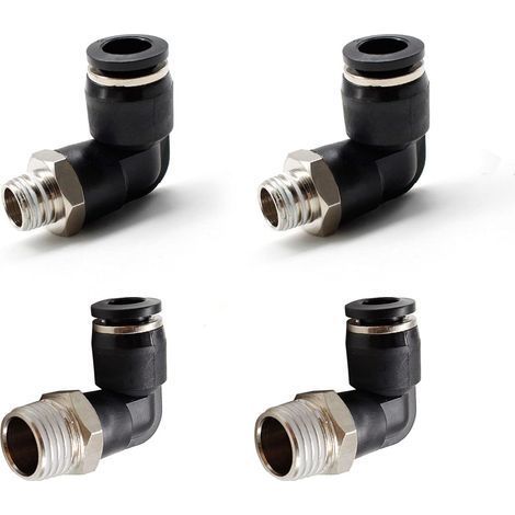 4 Pièces Connecteurs Pneumatiques, Deux Modèles Différents (6MM × 1/4" et 8MM × 1/8") Raccords Rapides à Filetage Mâle, Noir Coude Pneumatique Connecteur, Convient aux Outils de Bricolage (1/5)
