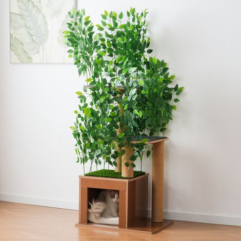 158 cm hoher Kratzbaum in Baumform mit 3 Plattformen und Katzenlöchern – haustiersicheres Material, abnehmbare Blätter, wasserdichtes und kratzfestes MDF – geeignet für Katzen zum Verstecken, Klettern
