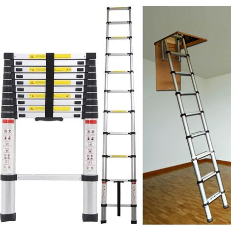 Échelle Télescopique 2,6M en Alu, Escabeau 9 marches Télescopique Portable et Solide, EN131 Echelle De Toit, Différentes Hauteurs Disponibles, Charge 150 kg Argent (1/5)