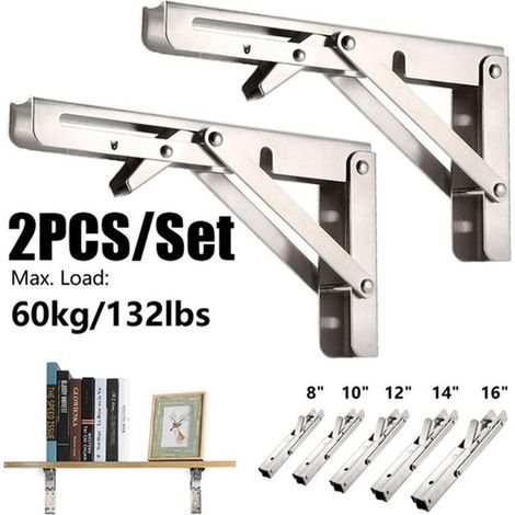 12-Zoll-Regalhalterung, klappbare Regalträger, maximale Traglast 136 kg, robuste, klappbare Wandhalterungen aus Edelstahl für Tische (1/5)