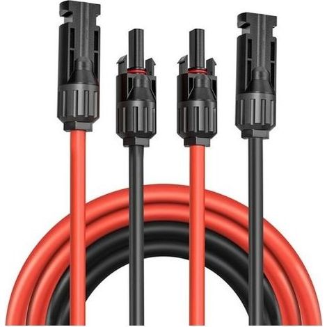 Câble Solaire 4 mm² - Rallonge de 1m/2m/3m/4m/5m/6m/10 m - Résistant aux UV - Certifié VDE - avec connecteurs solaires - pour installations photovoltaïques (Rouge/Noir) (4mm²/2m) (1/5)