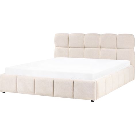 Cama baja con almacenaje tapizada somier elevable con capitoné 180 x 200 cm beige claro Noyon (1/5)