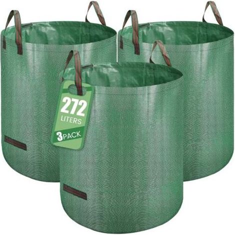 Sac Jardinage Déchets, Sac Déchets Verts, 3 x 272L Autoportant, Big Bag avec Poignées, Étanche, Pliable et Réutilisable, Sac Végétaux Jardin (1/5)