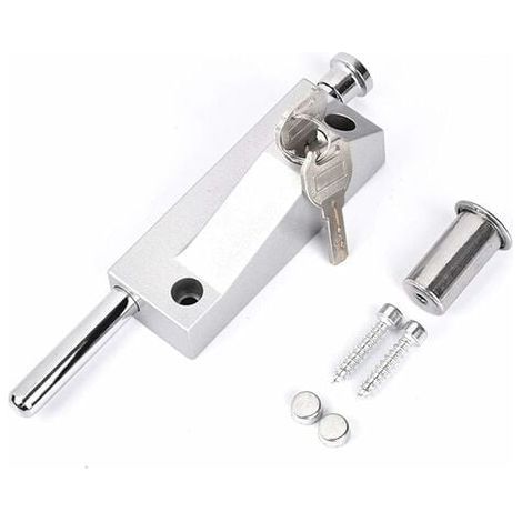 Verrou de porte multifonction - Pour porte de garage - Verrou de porte universel - Avec 2 clés - Pour usage intérieur et extérieur - Argent mat (1/5)