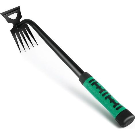 Désherbeur Manuel, 5 Dents Rateau de Désherbag, Râteau de Jardin en Acier Inoxydable Outil de Désherbage avec Long Manche, Outil de Mauvaises Herbes du Jardi Pelouses (1/5)
