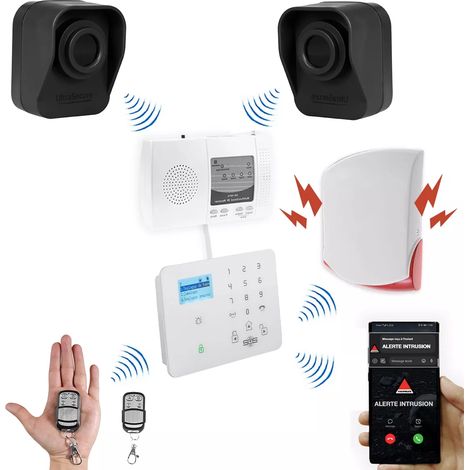 Kit "protection agricole" - 2 détecteurs de mouvement sur piles + alerte GSM appel/SMS + sirène 120 dB (gamme DA600+/KP) (1/5)