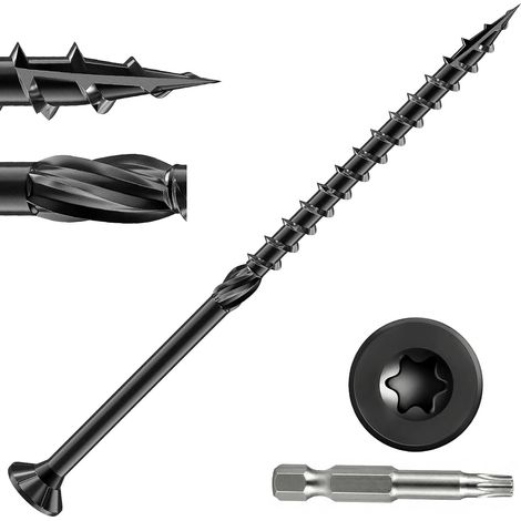 Lot de 50 vis à bois 5 x 100 mm noires avec embout, vis de terrasse Torx avec tête fraisée, filetage partiel, nervures de fraisage, fraise à tige et pointe de coupe pour bricoleurs et artisans (1/5)