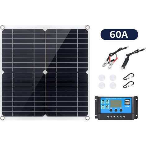 Kits de panneaux solaires flexibles portables 300 W Panneau solaire en silicium monocristallin avec contrôleur 60 A Double port de charge USB Interface de pince de batterie DC5521 pour charger les té (1/5)