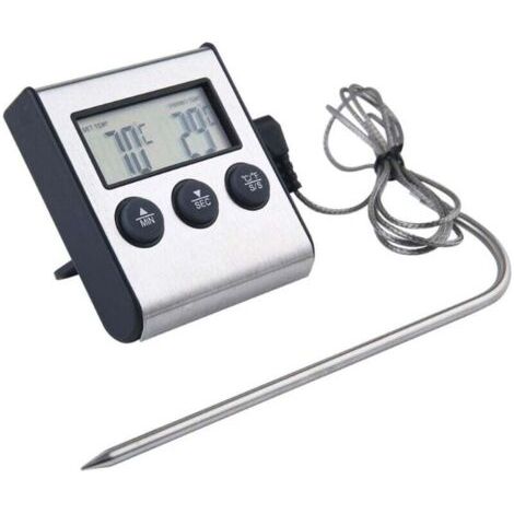 Pair Digitales Bratenthermometer (Braten, digital, 2-in-1, mit Küchenuhr, abnehmbarer Temperaturfühler, für Fleisch, -10 °C bis +250 °C, mit Timer, kabelgebunden) Schwarz/Silber