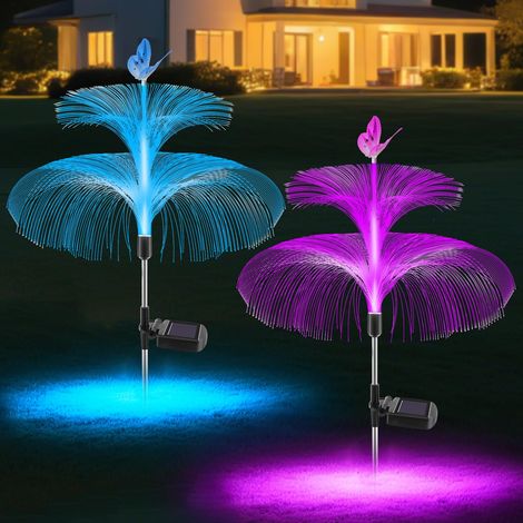 Lot de 2 lampes solaires décoratives d'extérieur pour jardin, étanches, en forme d'étoiles et de méduses, pour allées et pelouses. (1/5)
