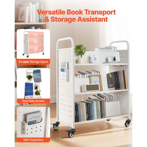 Chariot à Livres, Capacité de Charge 150 kg, Chariot de Bibliothèque, 97x51,5x122,5 cm, Étagère de Rangement Livres Double Face en… (1/5)