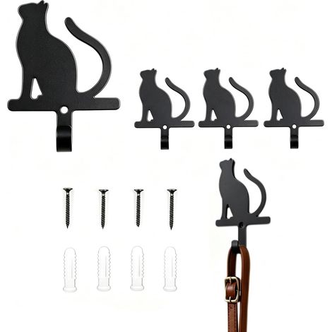 Crochet Porte Manteau, Patere, Patère Murale en Forme de Chat Noir en Métal, Porte Manteau Mural Design Créatif pour Vêtements et Serviettes dans la Salle de Bain ou la Chambre 4 Pièces (1/5)