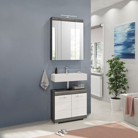 Ensemble 2 meubles de salle de bain + lampe anthracite et blanc - ORIE