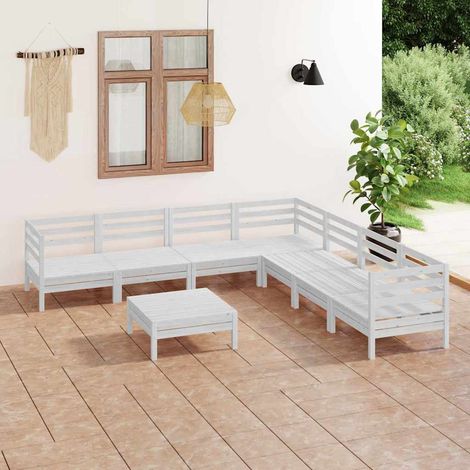 Salon de jardin 8 pcs Ensemble Table et Chaise de Jardin - Bois de pin massif Blanc BV113893 - BonneVie (1/5)