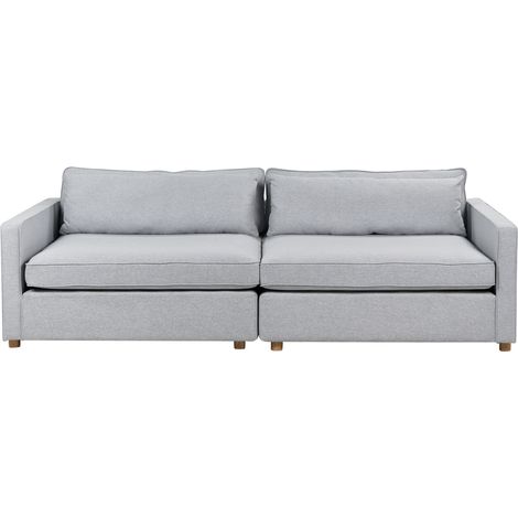 Sofá moderno 3 plazas con reposabrazos patas de madera tela gris Vinstra