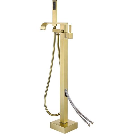 Salle de Bain Baignoire Robinet + Douche de Poche Debout Debout doré doré brossé Baignoire Baignoire robinets de Sol(Style 4 Brushed Gold) (1/5)