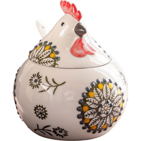 Pot à sel en céramique en forme de poussin - Peint à la main, compatible avec les aliments, idéal pour la décoration de Pâques, la maison et un style champêtre. Vert (1/5)