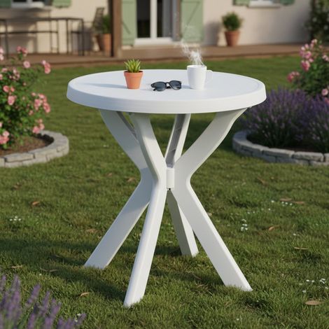 Dmora Runder Couchtisch für den Außenbereich, Made in Italy, 70 x 70 x 72 cm, Farbe Weiß (1/3)