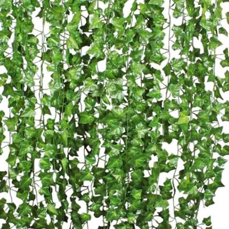 Lierre artificiel grimpant, plante verte décorative pour plafond, feuilles d'eucalyptus (12 pièces)
