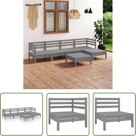 Mobilier extérieur - vidaXL Salon de jardin 6 pcs Bois de pin massif Gris - Canapé en pin (1/5)