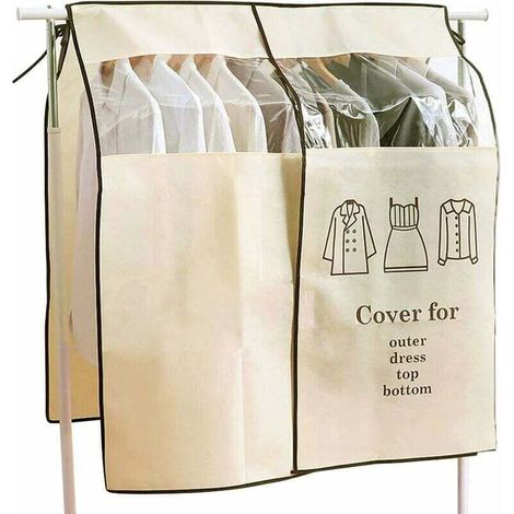 Housse de cintre beige 90 x 110 cm, anti-poussière et anti-humidité, avec fenêtre transparente. (1/4)