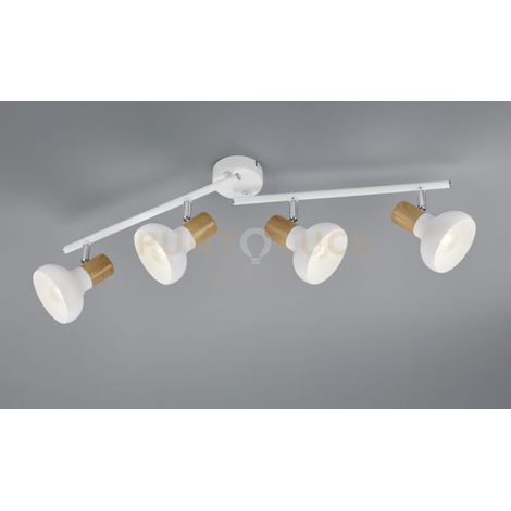 LATIKA BARRA 4 SPOTS METALLO BIANCO ED EFFETTO LEGNO L. 71CM ATTACCO E14