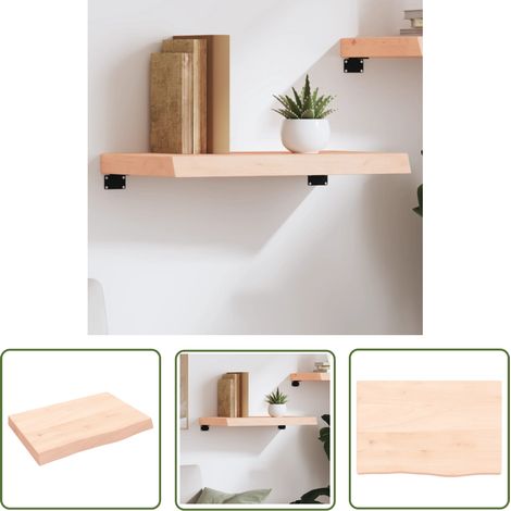 The Living Store Wandregal 60x40x(2-6) cm Massivholz Eiche Unbehandelt - Wandregal - Eichendielen - Holzmöbel - Rustikal - Dekoration (1/5)