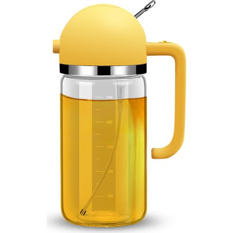 Distributeur d'huile 2 en 1 avec vaporisateur, idéal pour la cuisson. Bouteille en verre alimentaire de 550 ml (18,6 oz) avec graduation et poignée ergonomique. Convient pour friteuse à air chaud, sal (1/5)