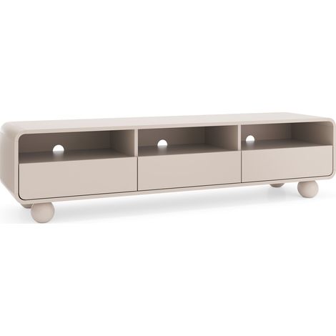 Mobile TV in cashmere con ripiani e ante – Design moderno, gambe a forma di palla, 180 x 44 x 39 cm (1/5)
