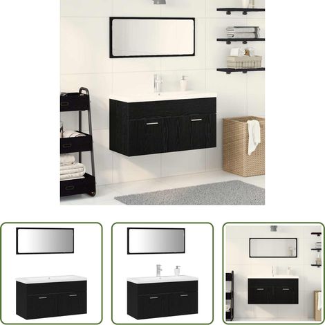 Holzwerkstoff - Badezimmermöbel-Set 3 pcs Schwarz Eichen-Optik Holzwerkstoff (1/5)