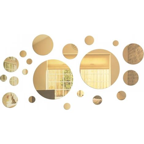 Lot de 32 miroirs muraux ronds en acrylique, amovibles, pour la maison, la salle de bain, le salon, la chambre à coucher, le fond TV,or (1/5)