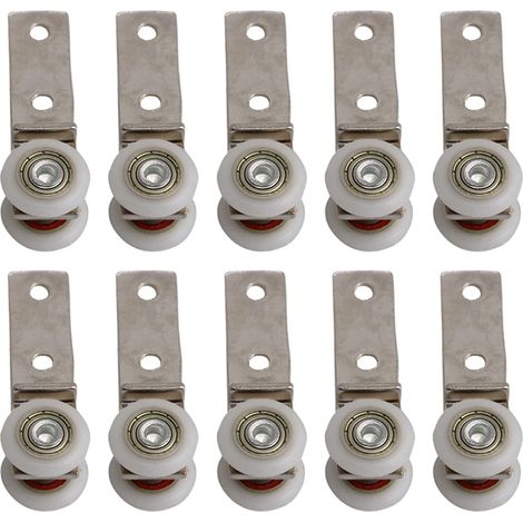 Confezione da 10 pulegge con cuscinetti in metallo per condotti a gomito da 2,5" x 0,75" con due ruote in plastica per armadietti con porte e finestre scorrevoli, spaziatura fori 20 mm (1/5)