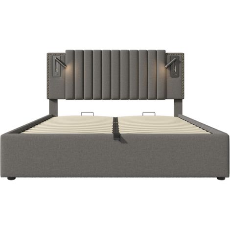 Polsterbett 160x200 cm Grau mit verstellbarem Kopfteil, LED, USB-C und Matratze (1/5)