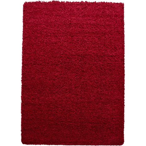 Tapis poils longs shaggy 140x200 rouge tissé rectangle motif uni UNI L (1/5)