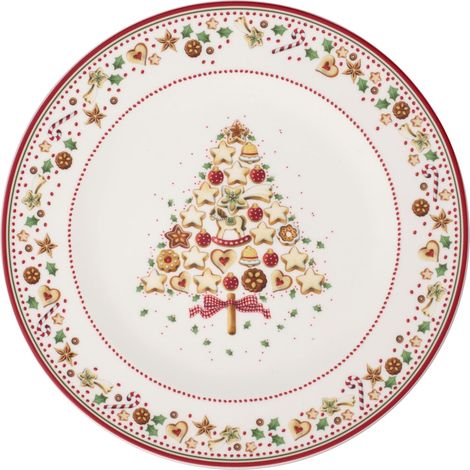 assiette de présentation, assiette de service décorative en porcelaine, rouge/multicolore, 32 cm (1/5)