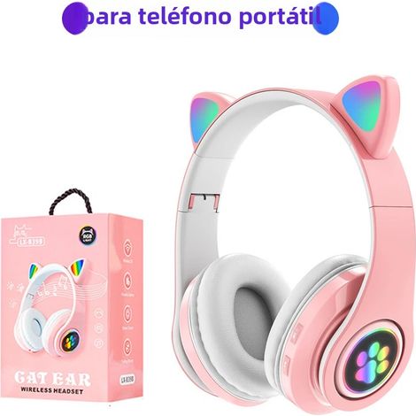 Auriculares Bluetooth Con Orejas De Gato Lindo LED Flash Stereo Plegables Inalámbricos Con Micrófono TF FM Para Niñas Regalos De Niños (1/5)