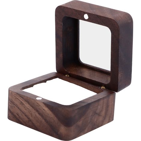 Boîte à double anneau en bois avec couvercle transparent pour cérémonie de mariage, fiançailles et demande en mariage (1/5)